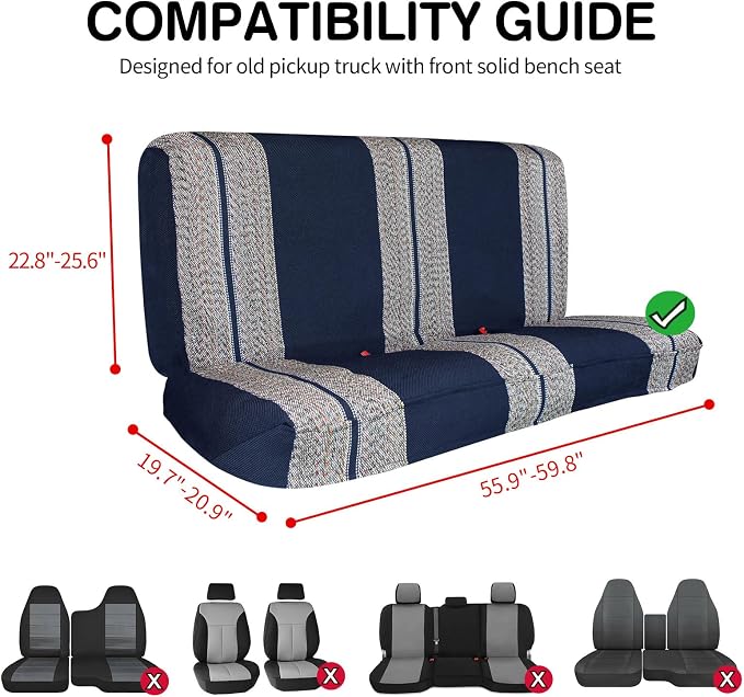 Leader Accessories Saddle Blanket Full Size Truck Bench Seat Cover, Blue | Solid Bench Seat Cover for Pickup SUVs, Heavy-Duty Woven Fabric Protect Dirt, Stains, Universal Fits Ford, Chevrolet, Dodge