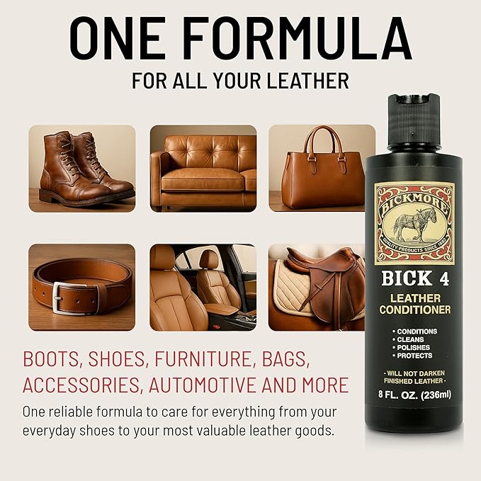 Bick 4 Leather Conditioner & Cleaner, Won't Darken Boots, Couch, Bags 2 oz | Made in USA, For Shoes, Furniture, Jackets, Auto Interiors, Apparel & Accessories