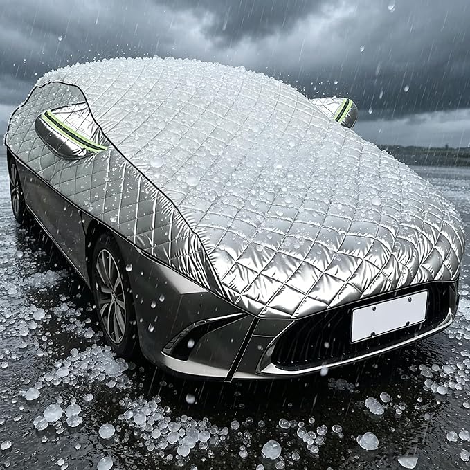 Hail Protection Car Cover Half Cover,5-Layer Heavy Duty Waterproof 210T Taffeta with Double Cotton Padding,Sun UV Rain Snow Resistant,fit MPV,SUV Length from 4.9-5.4M(Color:Silver)