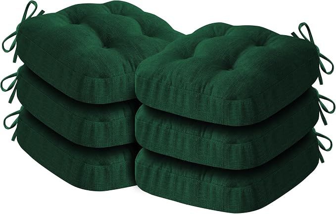 IASEAHK Chair Cushions for Dining Chairs, Dining Chair Cushions, Tufted Indoor Chair Pads with Ties & Non Slip Backing, Seat Cushions for Kitchen Chairs 16.5” x 16.5” x 3.5”, Set of 6, Green