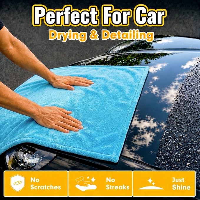 teworld® 2-Pack Car Drying Towels, Large 36 x 28 Inch, 1300 GSM, Dual-Color | Twisted Loop Microfiber Towel for Cars - Absorbent Car Dry Towel and Car Wash Towel for Streak-Free, Paint-Safe Car Detailing