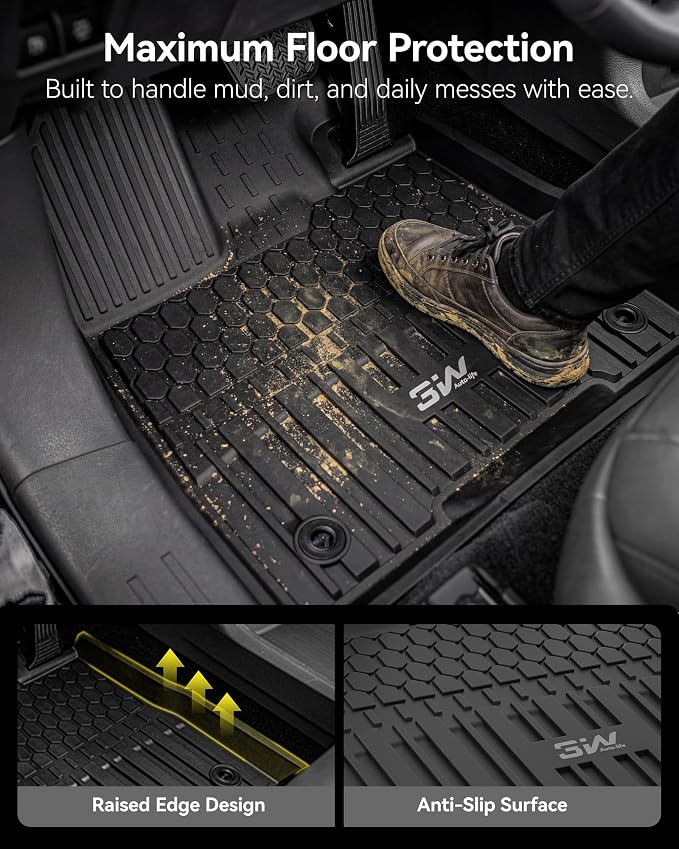3W Floor Mats & Cargo Liner Fit Toyota Sienna Platinum with Refrigerator 2024-2026, TPE Custom Fit Floor Liner and Trunk Mat for Sienna 7 Seat (w/o Spare tire)