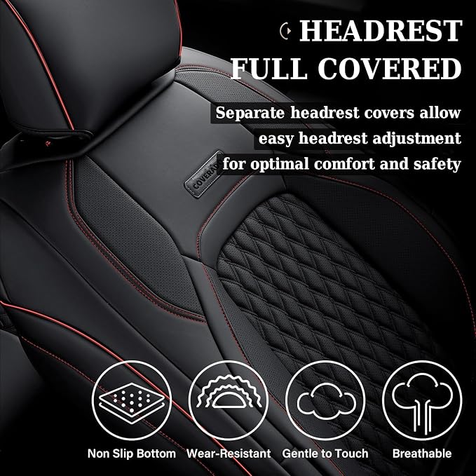 Coverado Chevy Chevrolet Silverado GMC Sierra Seat Covers, Custom Fit for 2007-2026 1500, 2015-2026 2500HD 3500HD Crew Double Extended Cab Truck, Faux Waterproof Leather Seat Covers (Front, Redline)