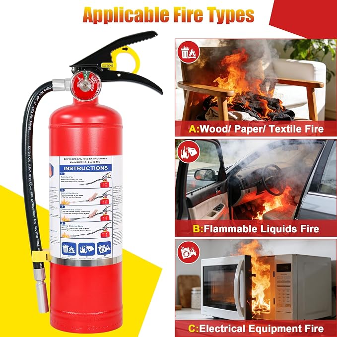 5 lb ABC Dry Chemical Fire Extinguisher with Wall Mount, 2A:10B:C Rated | All-Metal Valve, Quick-Release Bracket, 4 Pack Large Fire Extinguishers for Home, Garage, Factory, Car, Truck, Vehicle, Boat