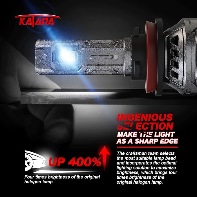 Katana Fog Light Bulb 400% Brightness 6500K Plug and Play of 2 | H11 Bulbs,Cooling Fan,1:1 Size