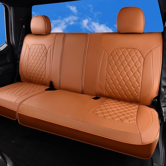 Huidasource Fit for Brown Chevy Silverado/GMC Sierra Rear Seat Covers, Thickened Split Nappa Leather Truck Back Seat Cover 2007-2013&2019-2026 1500, 2020-2026 2500HD 3500HD Crew Cab WT LS LT
