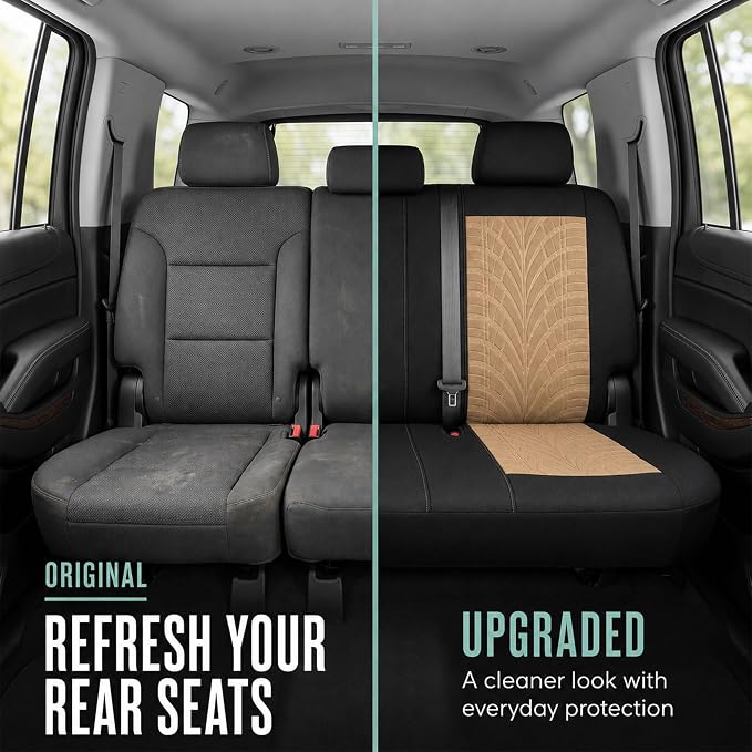 FH Group Rear Set Travel Master Car Seat Covers - Universal Fit, Split Bench Rear Seat, Washable, for SUV, Sedan, Beige