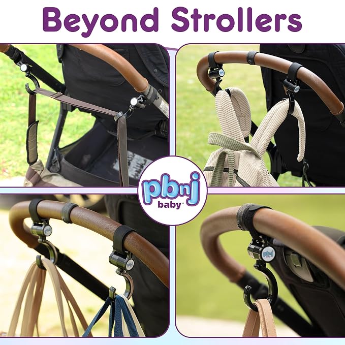 PBnJ Baby Stroller Hooks for Diaper Bags, Purses and Travel, 2 Pack