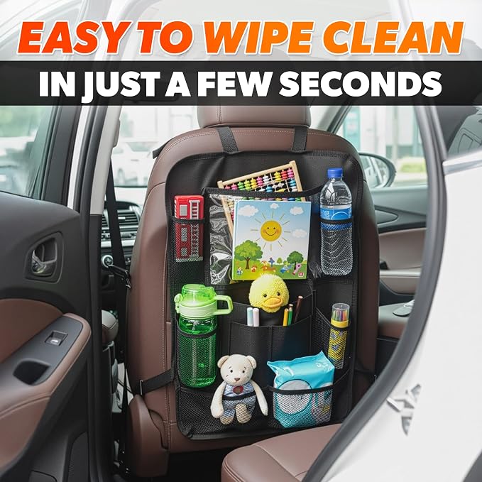 2 Pcs Backseat Car Organizer - Travel-Ready 23.4x16" Back Seat Car Organizer with 9 Large Pockets and Clear Tablet Holder, Made from Polyester with Adjustable Straps - Easy to Attach and Clean