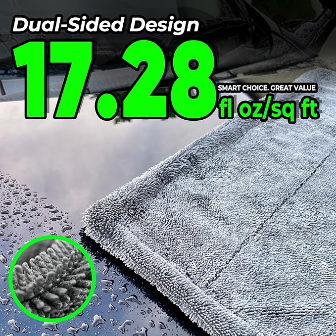 SHSCLY 1-Pack Double-Sided Microfiber Towels for Cars Gray 26.8 x 32.3 in | One Towel. Faster Drying. Less Effort. Oversized, paint-safe dual-sided towel for streak-free drying with fewer passes