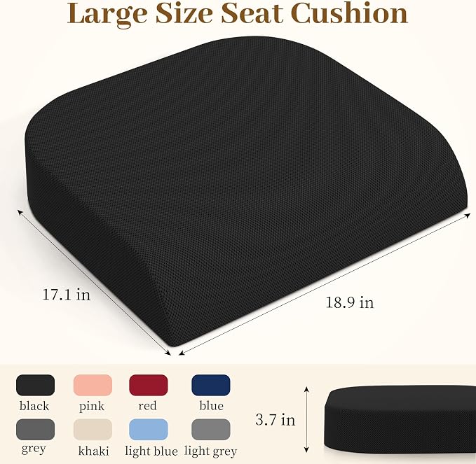 TranquilRelax 2XL Seat Cushion, Memory Foam Cushion for Long Sitting Hours on Office Chair, Car Seat, Non-Slip Chair Pad for Sciatica, Coccyx, Tailbone Pain Relief & Post-Surgery Recovery (Black)