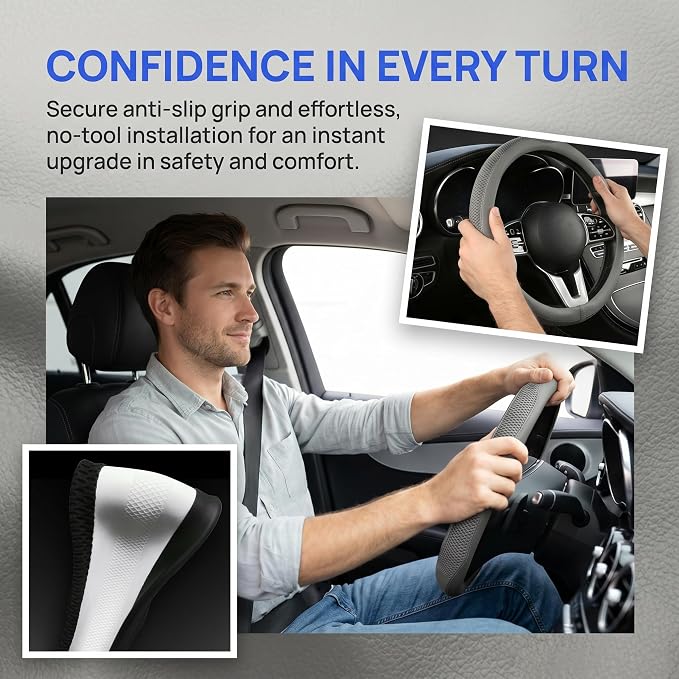 38cm Car Steering Wheel Cover, Universal 15 inch, Microfiber Breathable Ice Silk, Anti-Slip, Odorless, Easy to Install