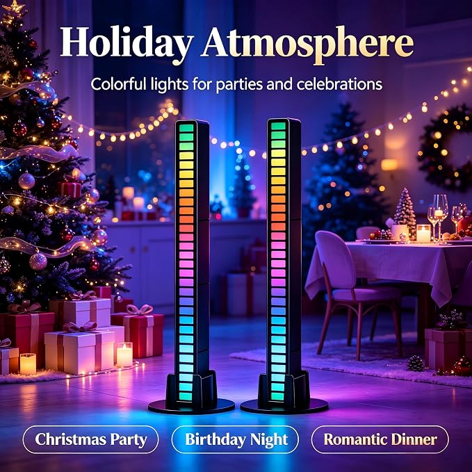RGB Rhythm Light Bar, Sound Activated Light for Gaming, Bedroom & Car Decor | 32 LEDs, 18 Colors & 8 Dynamic Lighting Modes, USB Powered, Plug & Play Ambient Light for Party & Desktop Atmosphere Decor