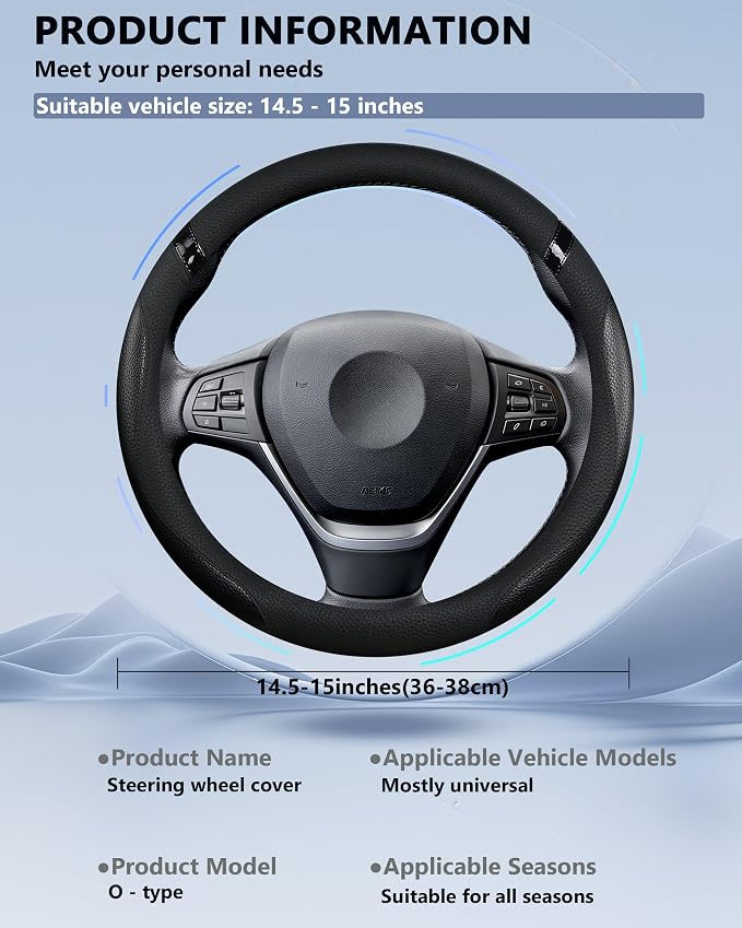 Cxtiy Car Steering Wheel Cover for Men Women Universal Leather Steering Covers for Car SUV (Full-Black)