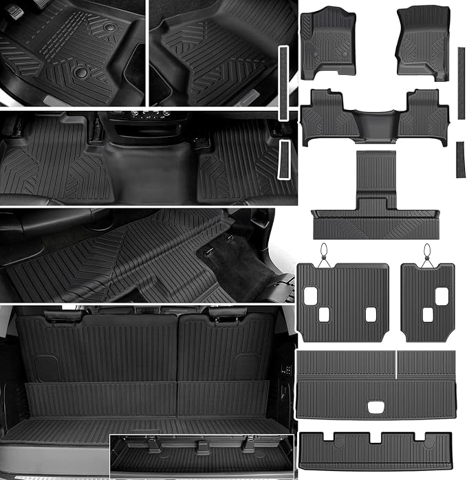 Floor Mats Set for 2015-2020 Chevrolet Chevy Tahoe/GMC Yukon 7 Seat (Not fit Yukon XL), All Weather TPE Cargo Liner Backrest Mat Trunk Mat Door Sill Guards Accessories
