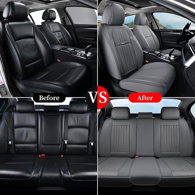 Coverado Front Seat Covers, Car Seat Cover, Gray Seat Covers for Cars, 2PCS Car Seat Protector, Waterproof Faux Leather Car Seat Cushion, Luxury Seat Cushions, Auto Seat Covers Fit for Most Vehicles