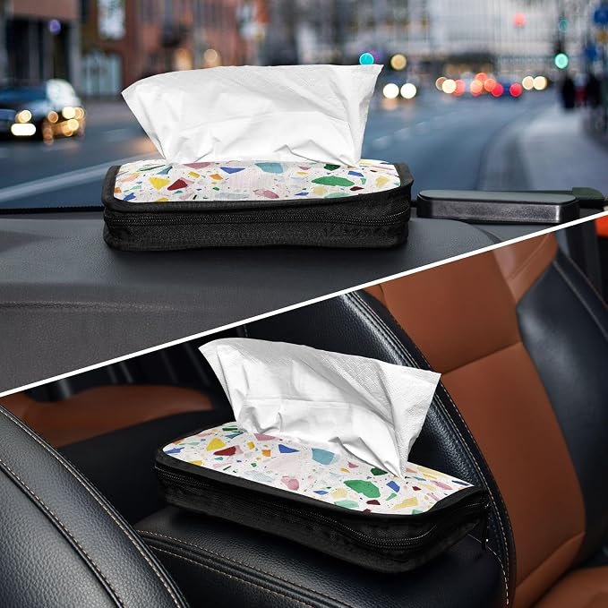 Light Colorful Terrazzo Car Tissue Holder Durable Napkin Holder Hanging Tissue Holders Case Car Tissues Bag for Sun Visor Seat Back Universal Auto
