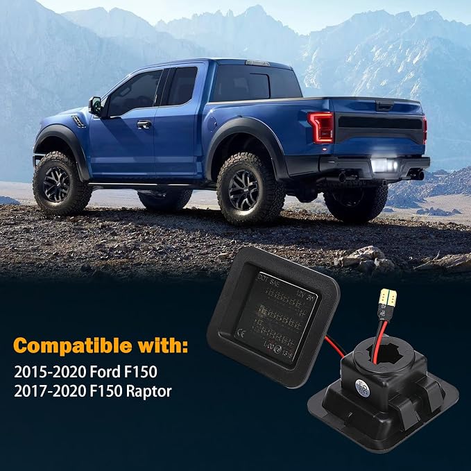 KanSmart LED License Plate Light for Ford F150 Raptor 2015-2022 Smoke Lens | 6000K LED, IP65 waterproof, smoke lens, tag lamp assembly, for 2015-2022 F150 Raptor accessories, rear bumper, plug play