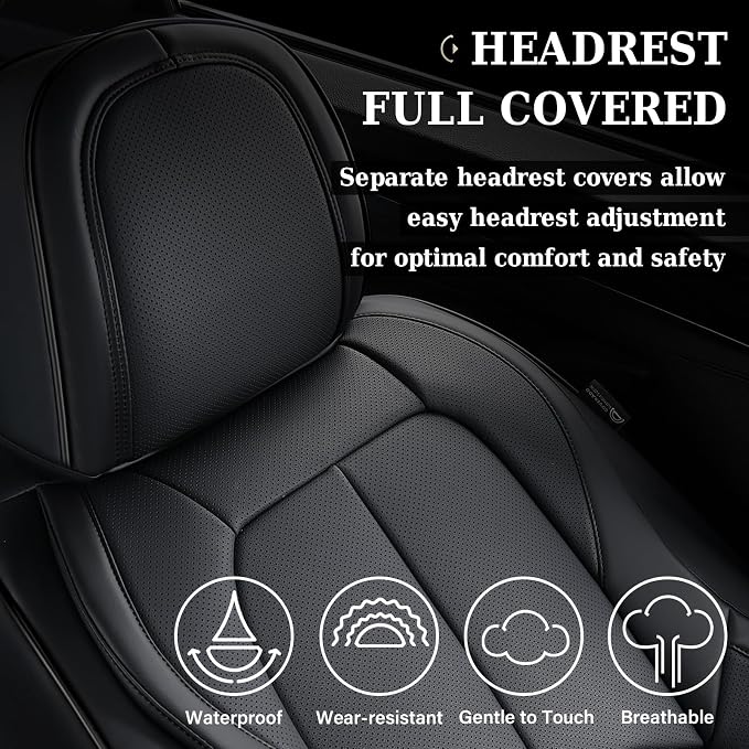 Coverado Automotive Seat Covers, Leather Seat Covers Front Seat, Luxury Car Seat Covers with Lumbar Support, Front Driver Seat Covers, Car Seat Protector Waterproof Universal Fit Most Cars(Black)
