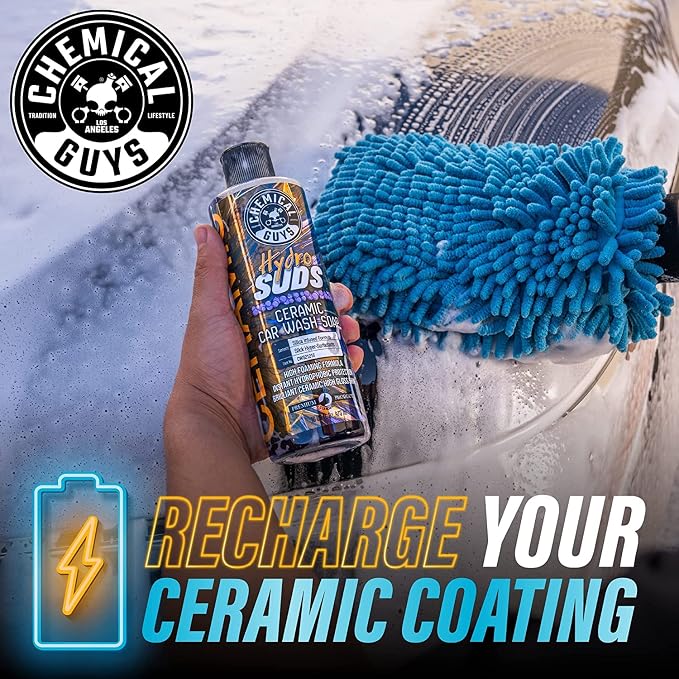 Chemical Guys, HydroSuds Ceramic High Foaming Car Wash Soap, Berry, 32 oz | Ceramic polymers add gloss and water beading, thick foam for cannons, guns or buckets