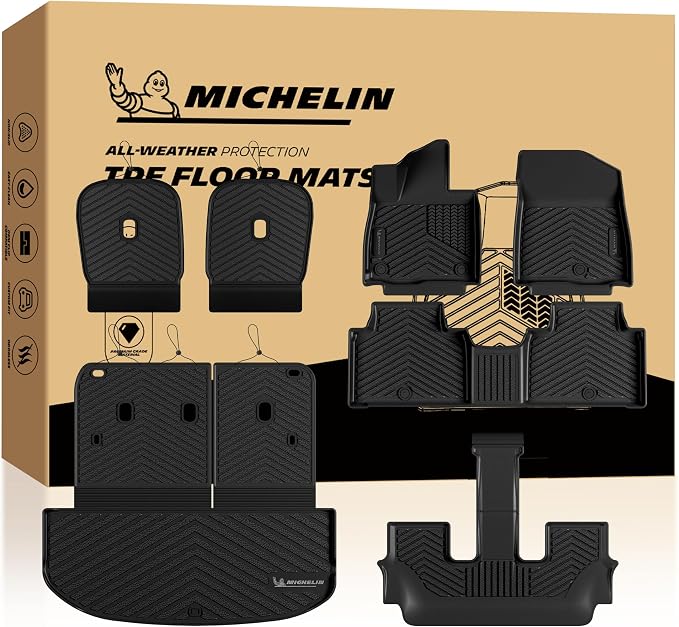 Michelin Vehicle Mats, Premier Series All-Weather TPE Custom Fit Liner for 2027 Kia Telluride Gas 7 & 8 Seats Floor Mats (7 Piece)