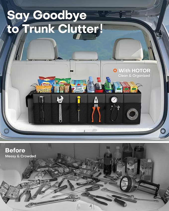 HOTOR Trunk Organizer, Sturdy Foldable with Cooler for Car & SUV, 3 Compartments, Black, 31.5” x 12.6” x 10.6”