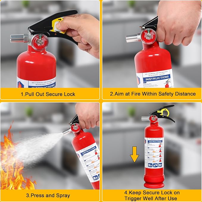 4 Pack ABC Dry Chemical Fire Extinguishers with Mount, 2.5 lb 1A:10B:C Rating for Home, Vehicle, Boat, Quick Release Handle, Compact & Portable Dry Powder Extinguisher