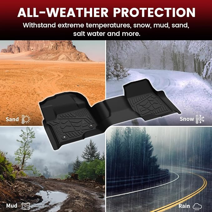 LASFIT Floor Mats Crew F250 2017-2026 Bench Seats 2nd Row Without Storage | Floor Mats for Ford F250 F350 F450 All Weather Only Fit Carpet Floor Super Duty TPE Car Floor Liner, 1st&2nd Row