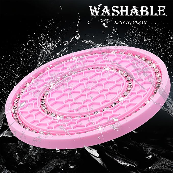 4PCS Bling Crystal Rhinestone Cup Holder Coaster, 2.75 inch Soft Silicone Anti-Slip Shockproof, Car Cup Holder Insert Coasters, Universal Car Interior Accessories for Women (Pink & White)
