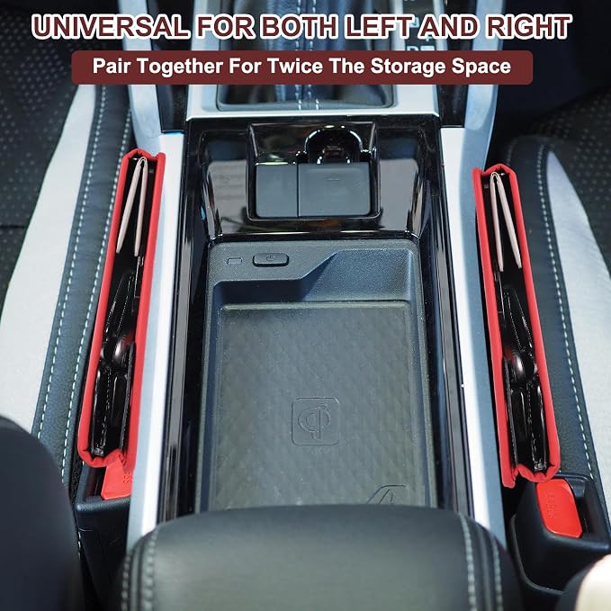 HARFINGTON 2pcs Car Seat Gap Filler Organizer 11.5 x 8 x 2.1 Inch Leather Universal Car Organizer Storage Box Between Seat and Console for Phone Sunglasses Keys, Beige