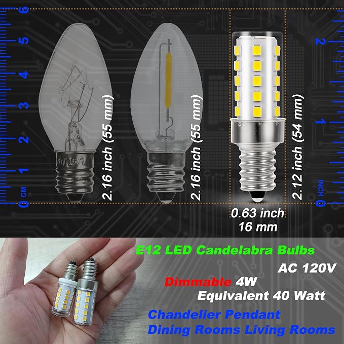 E12 LED Bulb Dimmable 4000K Natural White Candelabra Base AC120V 4W, 4 Pack | 450lm, Equivalent 25W-40W, 360° Beam Angle, No-flicker for Ceiling Fan Chandelier Pendant Lighting Salt Lamp Wall Sconce
