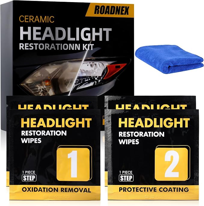 Headlight Restoration Kit, Ceramic Headlight Cleaner and Restorer Kit 2-Step Wipes, Removes Yellowing, Oxidation & Cloudiness, Restores Clarity Brings Headlights Back to Like New Condition,（1 Pack）