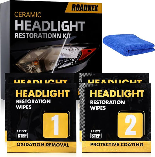 Headlight Restoration Kit, Ceramic Headlight Cleaner and Restorer Kit 2-Step Wipes, Removes Yellowing, Oxidation & Cloudiness, Restores Clarity Brings Headlights Back to Like New Condition,（1 Pack）