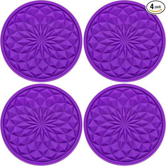 4 Pack Silicone Car Cup Holder Coaster – 2.75 Inch Non-Slip Drink Mat, Universal Fit for Most Vehicles – Cute & Functional Auto Accessories (Purple)