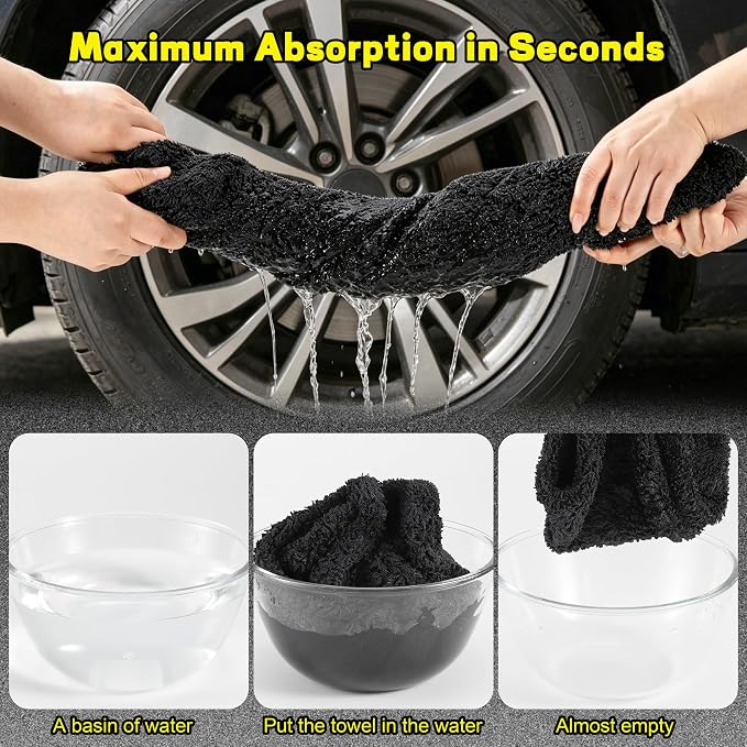 Aodaer 3 Pack Car Drying Towel, 1200GSM Microfiber Towels for Cars | 24 x 36 Inch & 12 x 12 Inch Super Absorbent Detailing Towels Dual Sided Streak-Free Twisted Loop for Auto SUV Truck Boat Home