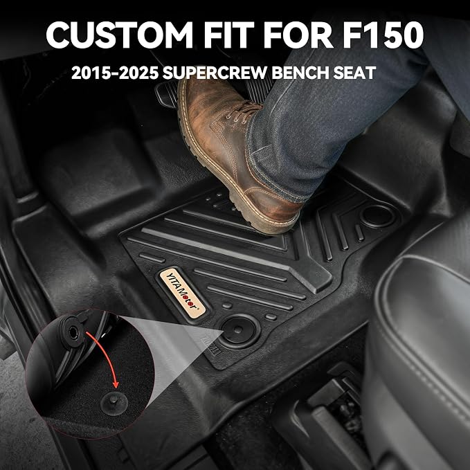 YITAMOTOR Floor Mats for Ford F-150 2015-2026 SuperCrew Cab Bench Seat, Custom Fit All Weather Anti-Slip TPE Rubber Mat, Super Duty Ford F150 Accessories, F 150 Floor Liners Set, 1st & 2nd Row, Black