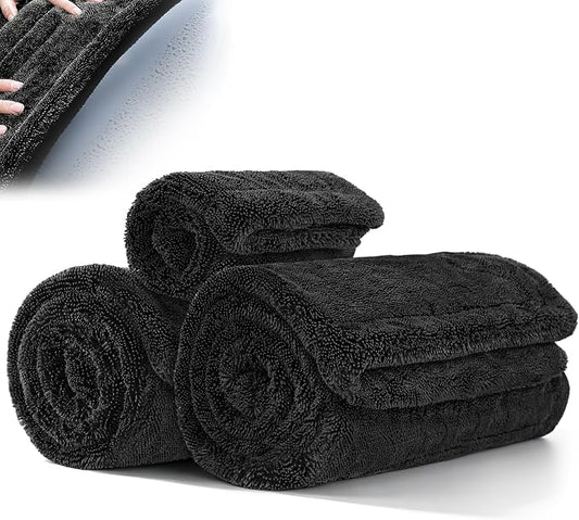 Aodaer 3 Pack Car Drying Towel, 1200GSM Microfiber Towels for Cars | 24 x 36 Inch & 12 x 12 Inch Super Absorbent Detailing Towels Dual Sided Streak-Free Twisted Loop for Auto SUV Truck Boat Home