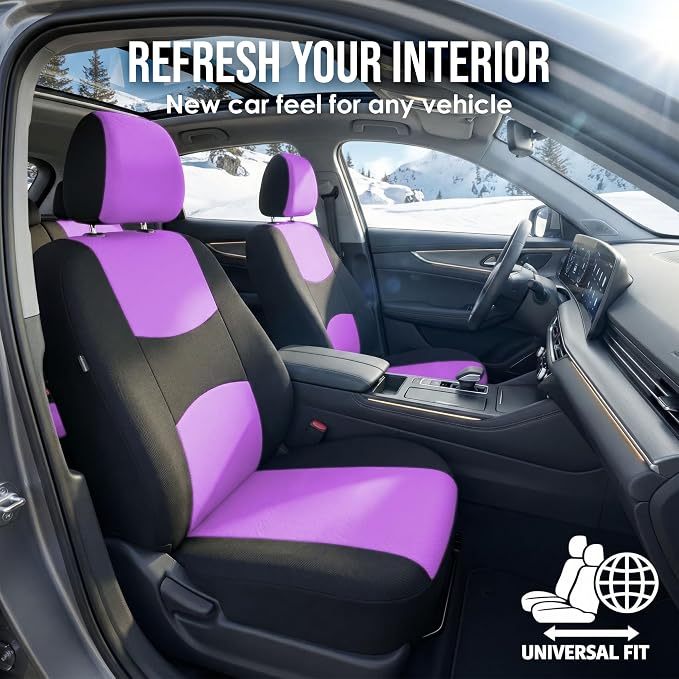 FH Group Car Seat Covers Full Set Cloth - Universal Fit Automotive Seat Covers, Low Back Front Seat Covers, Solid Back Seat Cover, Washable Car Seat Cover for SUV, Sedan and Van Purple