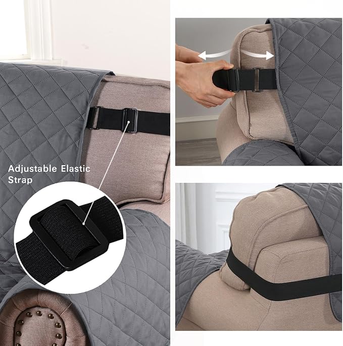 H.VERSAILTEX Reversible Sofa Cover Water Resistant Furniture Protector for Dogs Non Slip Couch Cover with Elastic Strap Machine Washable Sofa Slipcover Seat Width to 78"(Oversized Sofa, Grey/Beige)