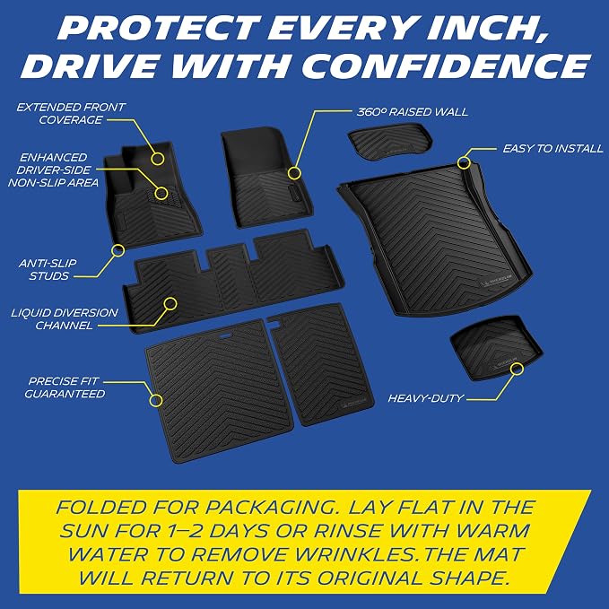 Michelin Vehicle Mats, Premier Series All-Weather TPE Custom Fit Liner for 2024-2027 Tesla Model 3 Floor Mats (8 Piece)