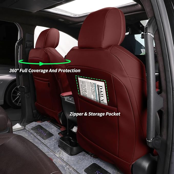 coverdream Sienna Car Seat Covers Custom Fit for 2011-2020 Toyota Sienna LE,XLE,Limited,L,XLE Premium,Limited Premium,7-Seater,Waterproof Leather Auto Seat Protector(Full Set,Wine Red)