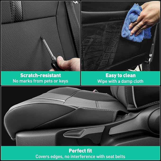 DiffCar® for Toyota Tacoma Seat Covers 2024 2025 2026(Gas Only), Full Set Faux Nappa Leather Truck Accessories for Tacoma Double Cab 4th Gen, Car Pickup Seat Protector Custom Fit Front Rear,Black/Gray