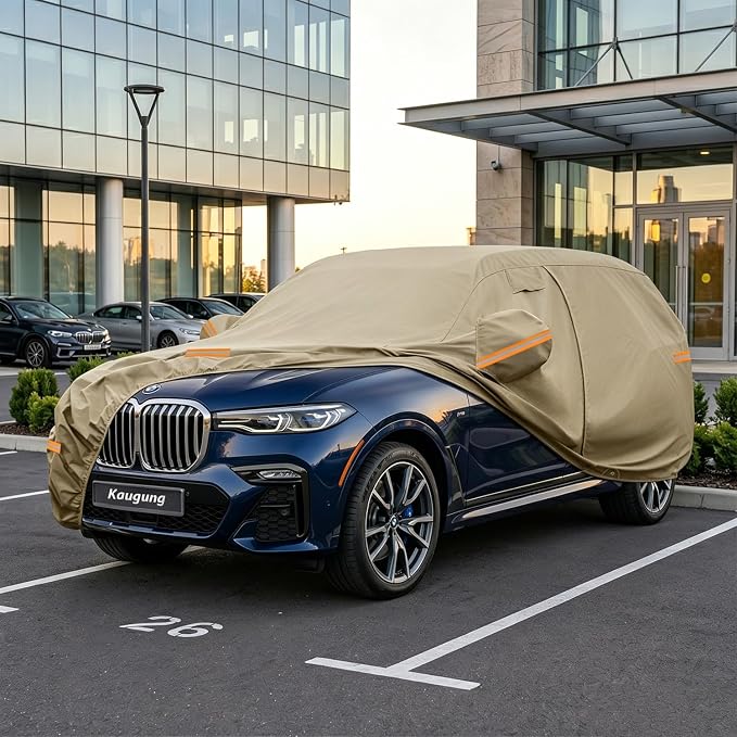 Kaugung Custom Fit Car Cover for BMW X7 (2018-2026), Heavy Duty All Weather Waterproof Outdoor SUV Cover, Sun Rain Snow UV Protection with Driver Door Zipper, Mirror Pockets & Air Vents