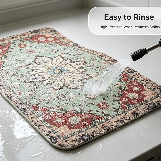 Vintage Car Floor Mats-Non-Slip Rubber Backing,Front (26.8x17.3in) & Rear (13x17.3in) Set-Water Absorbing, Durable Automotive Floor Liners with Stylish Patterns