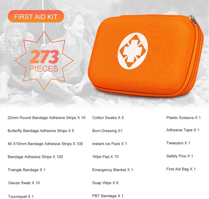 Small-Waterproof Car First-Aid Kit Emergency-Kit - Orange 277Piece Camping Equipment for Camping Hiking Home Travel YIDERBO
