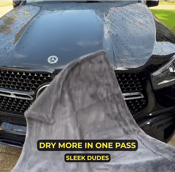 Sleek Max Dry 2000GSM Car Drying Towel 20x31, Grey | Ultra-plush twist-loop microfiber, maximum absorption, soft on paint, double-sided, cars, trucks, SUVs & full-vehicle drying