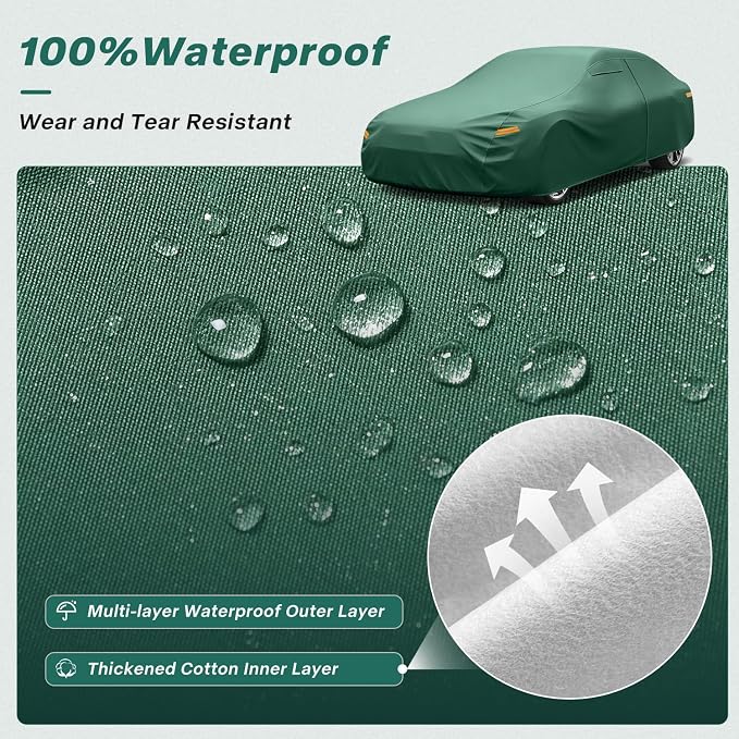 GUNHYI Coupe Car Cover Waterproof All Weather, 16-Layer Heavy Duty Full Exterior Cover with Vents, Driver Door Zipper & Towel, Summer Sun/UV/Rain Protection, Fit Subaru BRZ, BMW Z4, Audi TT etc.