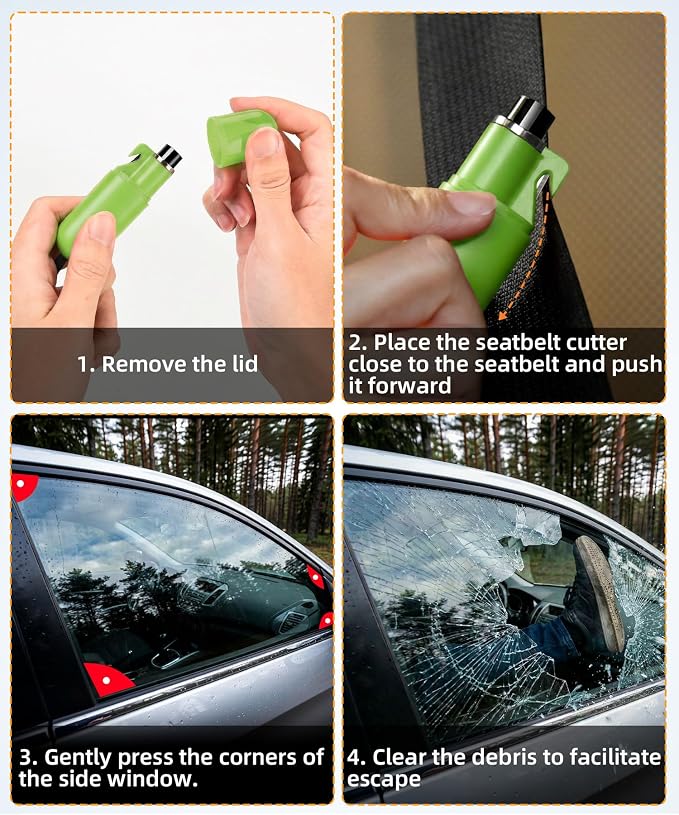 TICARVE 3 Pack Window Breaker Seatbelt Cutter 2-in-1 Emergency Escape Tool | Glass Breaker Keychain Essential Car Safety Hammer for Vehicle Emergencies