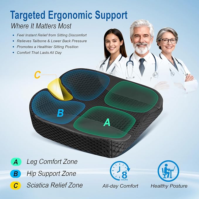 Lofty Aim Car Seat Cushion for Driving, Memory Foam Driver Seat Cushion | Car Seat Cushion for Long Driving Comfort, Driver Seat Pillow Adds Height and Support for Cars, Trucks, Office Chairs, Black
