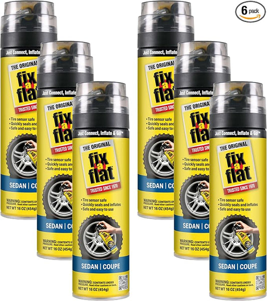 Fix-A-Flat S60420-6PK Aerosol Emergency Flat Tire Repair and Inflator, for Standard Tires, Eco-Friendly Formula, Universal Fit for All Cars, 16 oz. (Pack of 6)